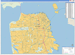 San FranciscoCounty, CA Wall Map Zip Code Basic Style 2026